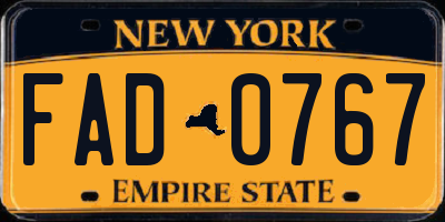 NY license plate FAD0767