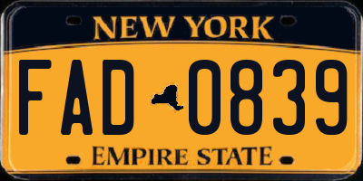 NY license plate FAD0839