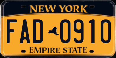 NY license plate FAD0910