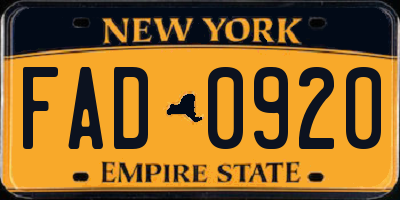 NY license plate FAD0920