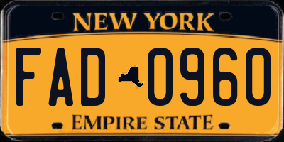 NY license plate FAD0960