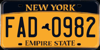 NY license plate FAD0982