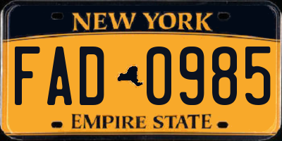 NY license plate FAD0985