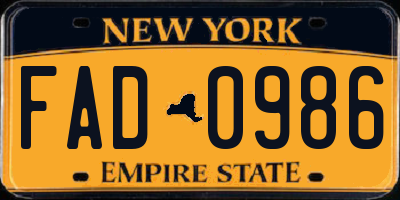 NY license plate FAD0986