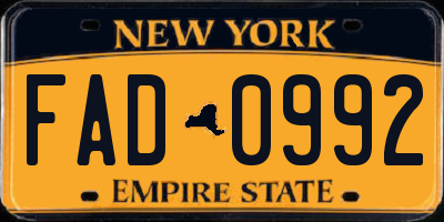 NY license plate FAD0992