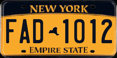 NY license plate FAD1012