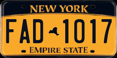 NY license plate FAD1017