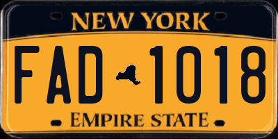 NY license plate FAD1018