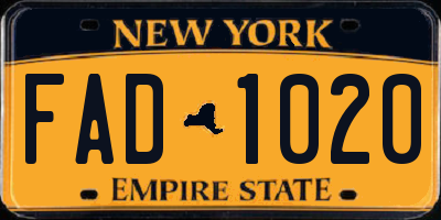 NY license plate FAD1020