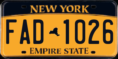 NY license plate FAD1026