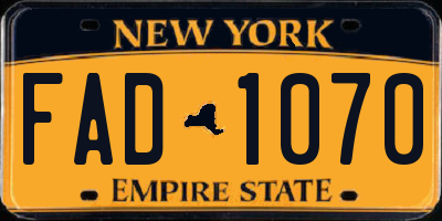 NY license plate FAD1070