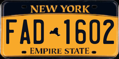 NY license plate FAD1602