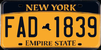 NY license plate FAD1839