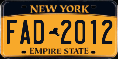 NY license plate FAD2012