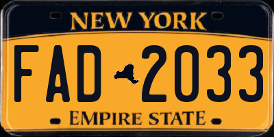 NY license plate FAD2033