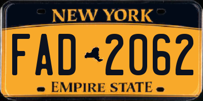 NY license plate FAD2062