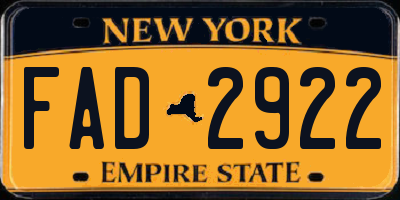 NY license plate FAD2922