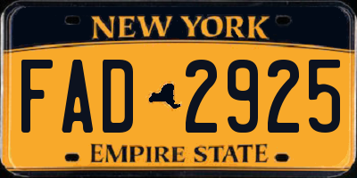 NY license plate FAD2925