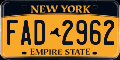 NY license plate FAD2962