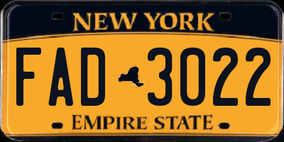 NY license plate FAD3022