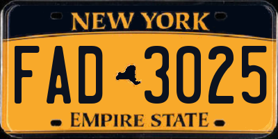 NY license plate FAD3025