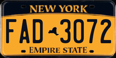 NY license plate FAD3072