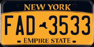 NY license plate FAD3533