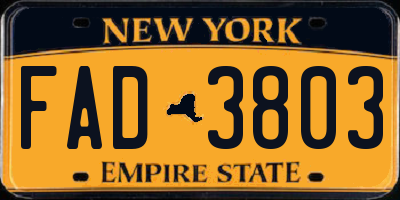NY license plate FAD3803