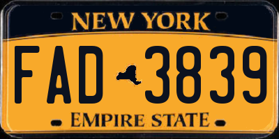 NY license plate FAD3839