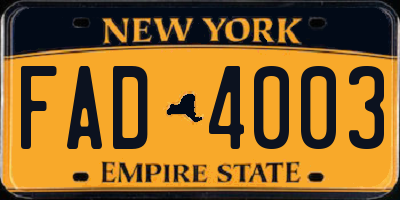 NY license plate FAD4003