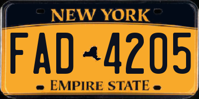 NY license plate FAD4205