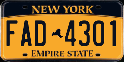 NY license plate FAD4301