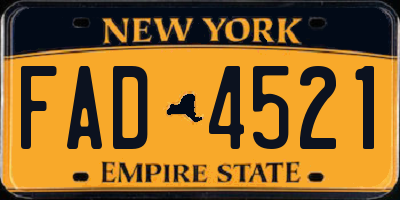 NY license plate FAD4521