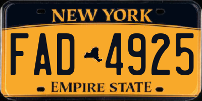 NY license plate FAD4925