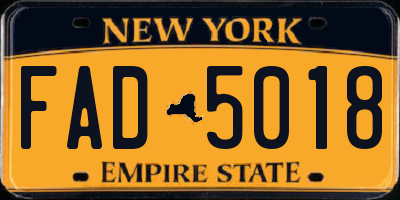 NY license plate FAD5018