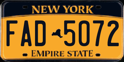 NY license plate FAD5072