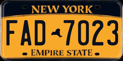 NY license plate FAD7023