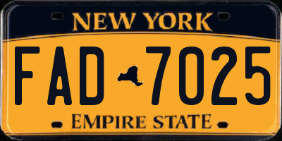 NY license plate FAD7025