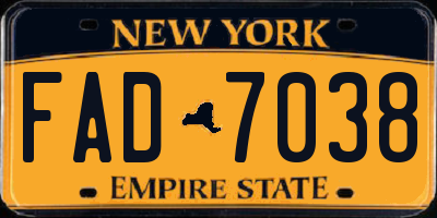 NY license plate FAD7038