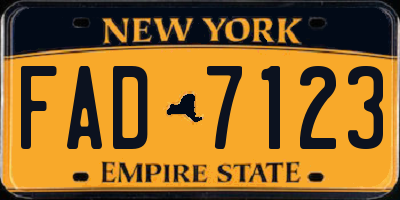 NY license plate FAD7123