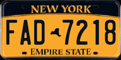 NY license plate FAD7218