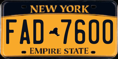 NY license plate FAD7600