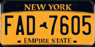 NY license plate FAD7605