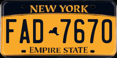 NY license plate FAD7670