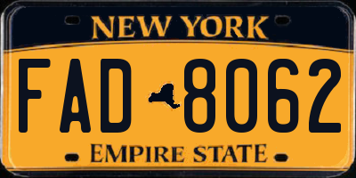 NY license plate FAD8062