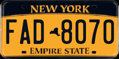 NY license plate FAD8070