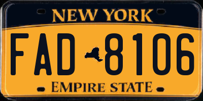 NY license plate FAD8106
