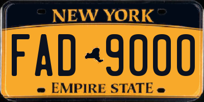 NY license plate FAD9000