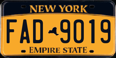 NY license plate FAD9019