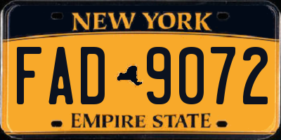 NY license plate FAD9072